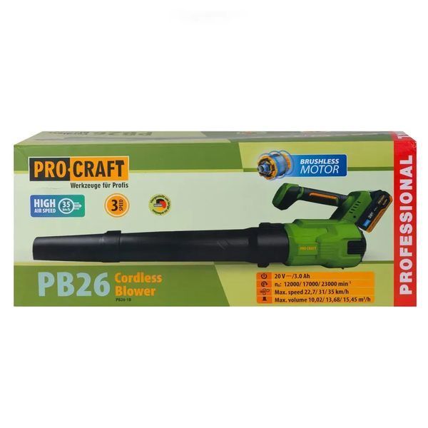 Акумуляторна повітродувка Procraft PB26, 20В, безщіткова, АКБ 3 Аг + ЗП PB26 фото