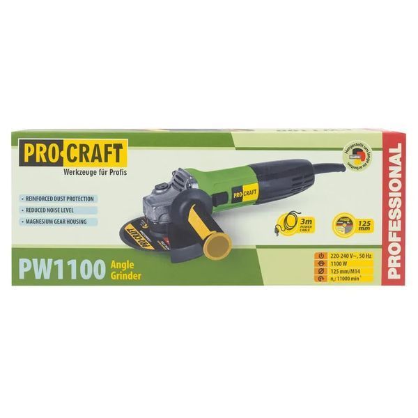 Болгарка Procraft PW1100 (кутова шліфувальна машина), 1100 Вт, диск 125 мм, 11000 об/хв PW1100 фото