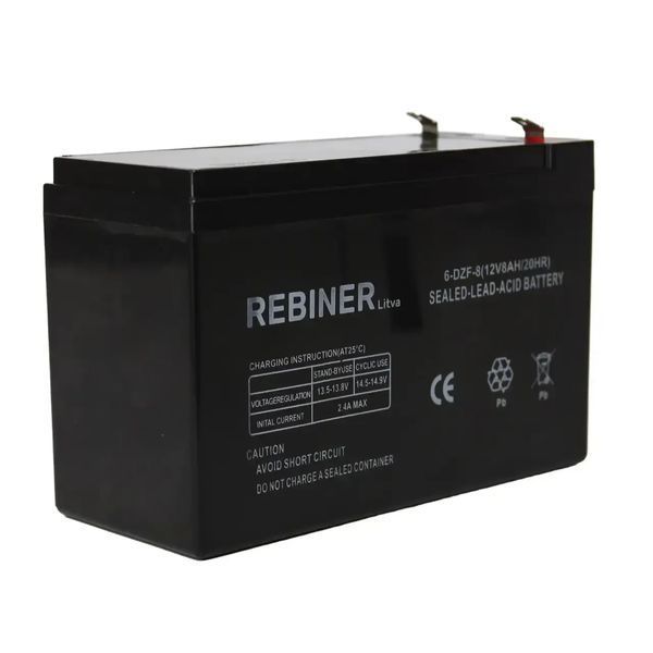 Акумулятор до обприскувача 12V, 8Ah свинцево-кислотний Rebiner 12V8Ah_Re фото