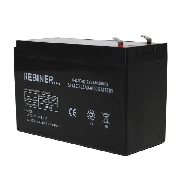 Акумулятор до обприскувача 12V, 8Ah свинцево-кислотний Rebiner 12V8Ah_Re фото